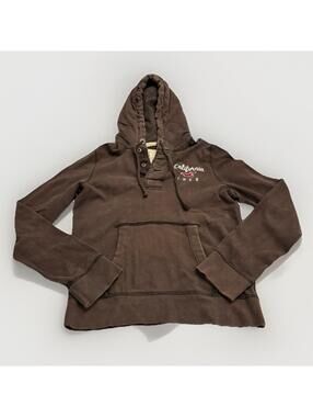 Men’s Vintage Hollister Button Quarter Pullover Dark Brown Size M